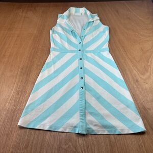 New York & Company Striped Dress XS Blue/Teal & White Sleeveless A-Line Summer